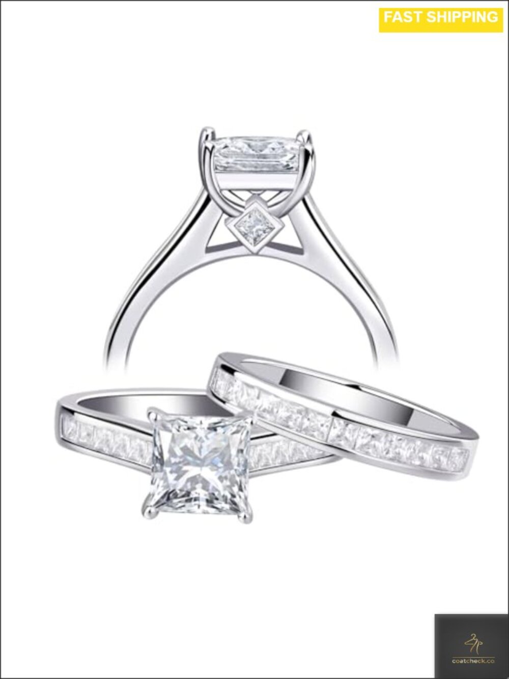 Princess Cut Cubic Zirconia Bridal Set 5A CZ Solitaire Engagement Ring